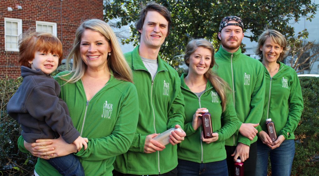 From left: Sayer Brumfield, owner Erin Powell, juicer Chris Dawson, production manager Nicole Anderson, juicer Nils Nelson, director of operations Ronna Nouri