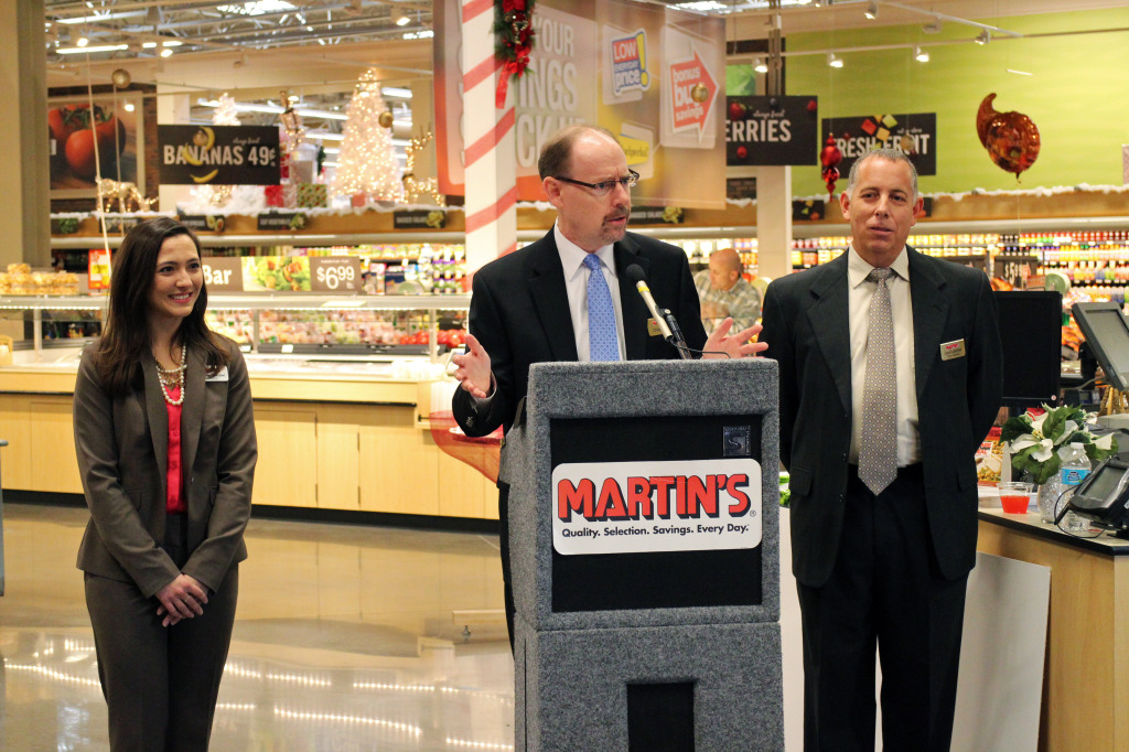 From left: Martin's Nutritionist Caroline Roessler, Manager of Community Relations Christopher Brand and Store Manager Lou Luscher at Thursday's preview event of the new Martin's. Photo by Evelyn Rupert.